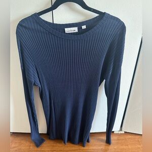 Lacoste Lightweight Rayon Ribbed Sweater in Navy Blue